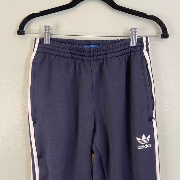 Adidas Men Navy Blue Elastic Waist 3-Stripes Tapered Training Jogger Pants Small - Picture 2 of 9